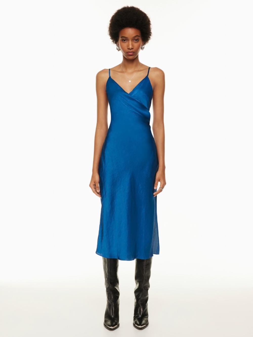 Aritzia Wilfred Scenery Satin Wrap Midi Dress Size S in Ultramarine Blue